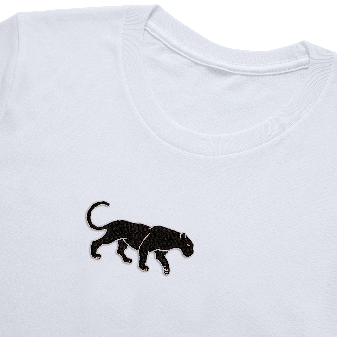 Bobby's Planet Kids Embroidered Black Jaguar T-Shirt from South American Amazon Animals Collection in White Color#color_white