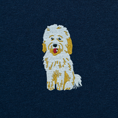 Bobby's Planet Women's Embroidered Poodle T-Shirt from Bobbys Planet Toy Poodle Collection in Navy Color#color_navy