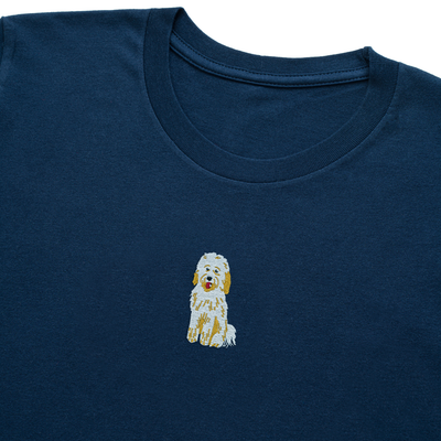 Bobby's Planet Women's Embroidered Poodle T-Shirt from Bobbys Planet Toy Poodle Collection in Navy Color#color_navy
