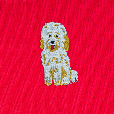 Bobby's Planet Women's Embroidered Poodle T-Shirt from Bobbys Planet Toy Poodle Collection in Red Color#color_red