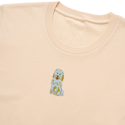 Bobby's Planet Women's Embroidered Poodle T-Shirt from Bobbys Planet Toy Poodle Collection in Soft Cream Color#color_soft-cream
