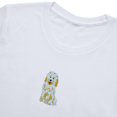 Bobby's Planet Kids Embroidered Poodle T-Shirt from Bobbys Planet Toy Poodle Collection in White Color#color_white