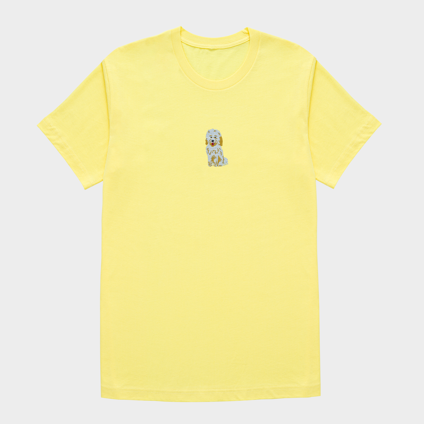 Bobby's Planet Men's Embroidered Poodle T-Shirt from Bobbys Planet Toy Poodle Collection in Yellow Color#color_yellow