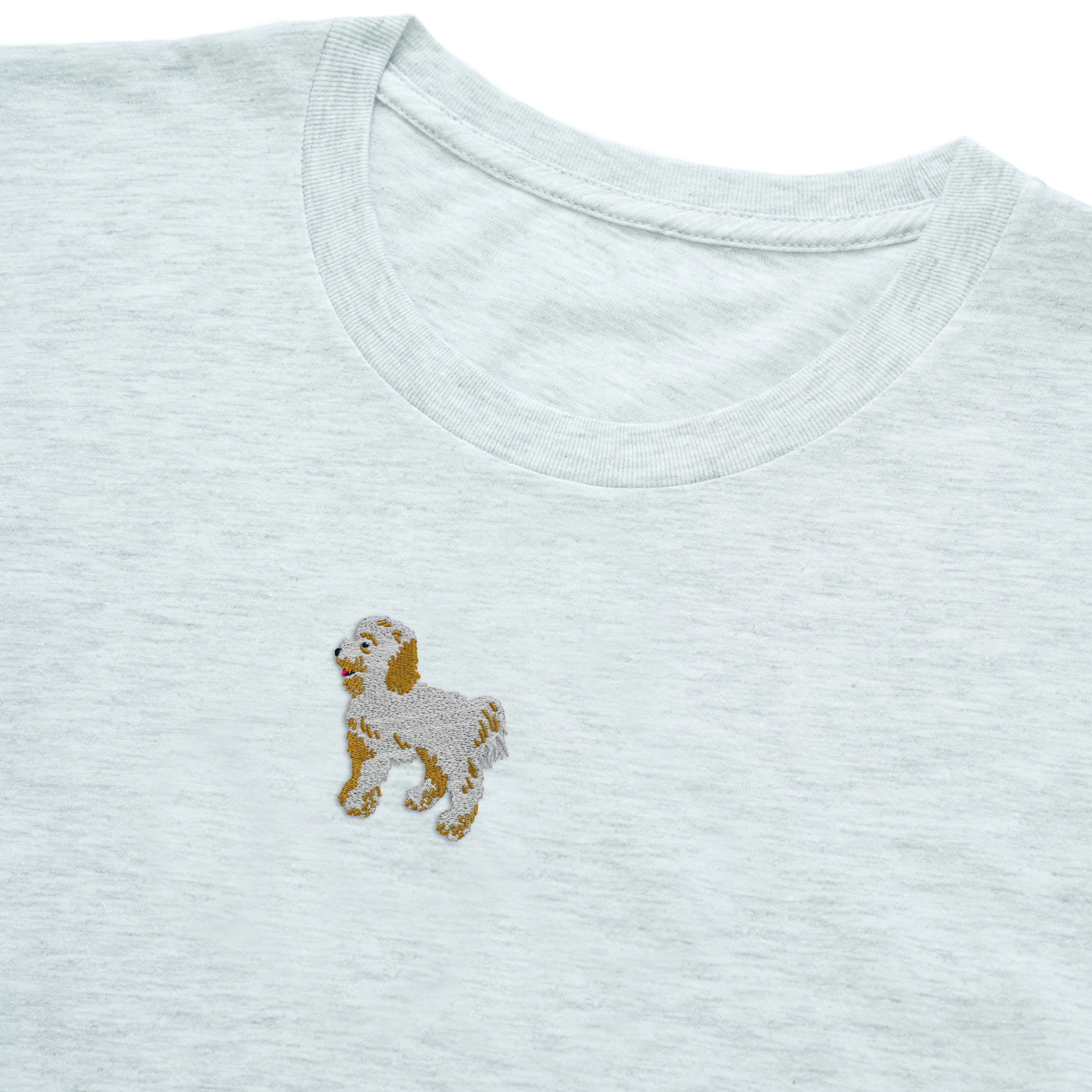 Bobby's Planet Men's Embroidered Poodle T-Shirt from Bobbys Planet Toy Poodle Collection in Ash Color#color_ash