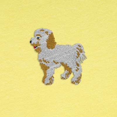 Bobby's Planet Men's Embroidered Poodle T-Shirt from Bobbys Planet Toy Poodle Collection in Yellow Color#color_yellow
