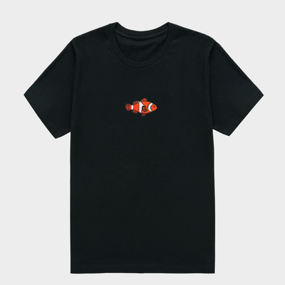 Bobby's Planet Men's Embroidered Clownfish T-Shirt from Seven Seas Fish Animals Collection in Black Color#color_black