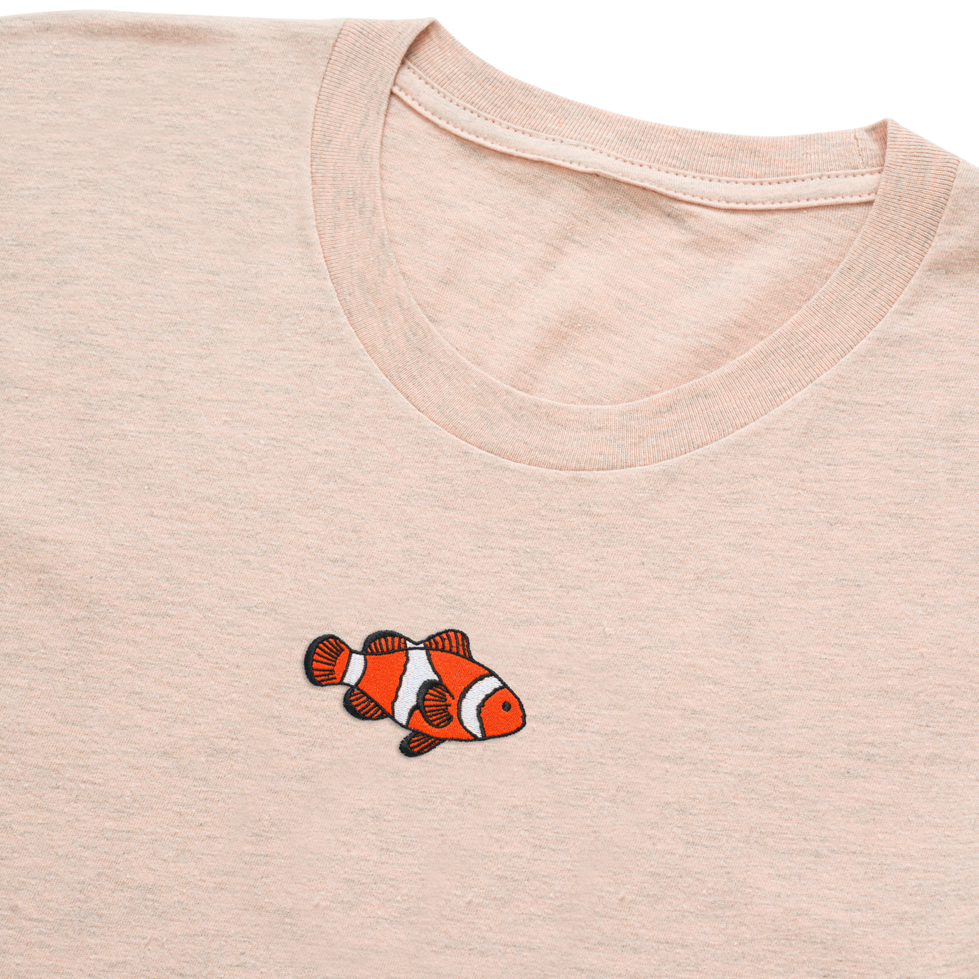 Bobby's Planet Women's Embroidered Clownfish T-Shirt from Seven Seas Fish Animals Collection in Heather Prism Peach Color#color_heather-prism-peach