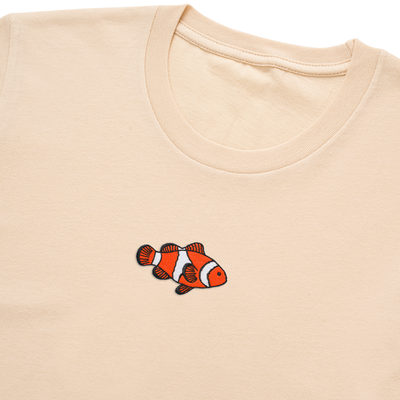 Bobby's Planet Women's Embroidered Clownfish T-Shirt from Seven Seas Fish Animals Collection in Soft Cream Color#color_soft-cream