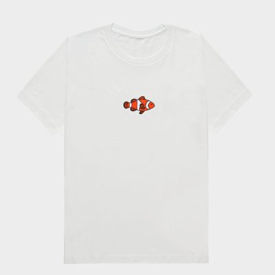 Bobby's Planet Women's Embroidered Clownfish T-Shirt from Seven Seas Fish Animals Collection in White Color#color_white