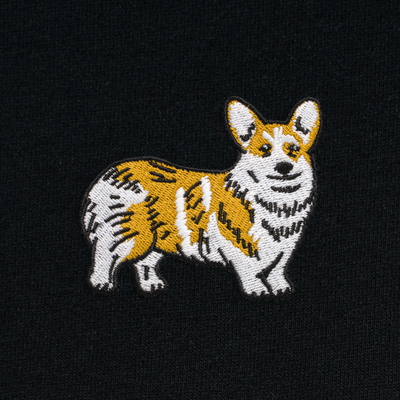 Bobby's Planet Men's Embroidered Corgi T-Shirt from Paws Dog Cat Animals Collection in Black Color#color_black