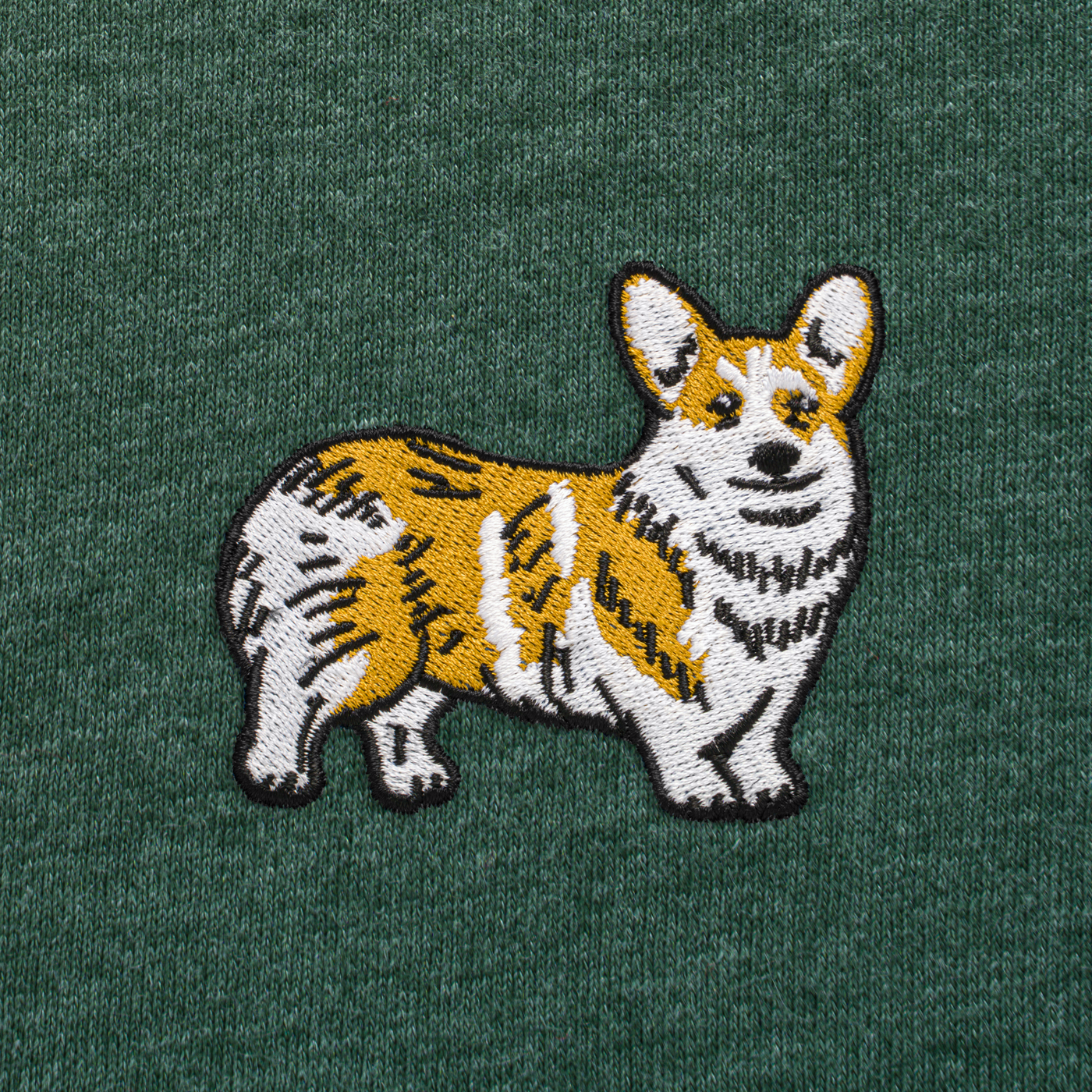 Bobby's Planet Men's Embroidered Corgi T-Shirt from Paws Dog Cat Animals Collection in Heather Forest Color#color_heather-forest