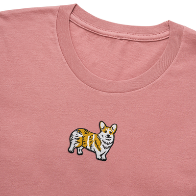 Bobby's Planet Women's Embroidered Corgi T-Shirt from Paws Dog Cat Animals Collection in Mauve Color#color_mauve