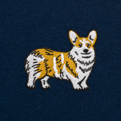 Bobby's Planet Women's Embroidered Corgi T-Shirt from Paws Dog Cat Animals Collection in Navy Color#color_navy