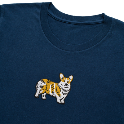 Bobby's Planet Kids Embroidered Corgi T-Shirt from Paws Dog Cat Animals Collection in Navy Color#color_navy