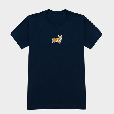 Bobby's Planet Men's Embroidered Corgi T-Shirt from Paws Dog Cat Animals Collection in Navy Color#color_navy
