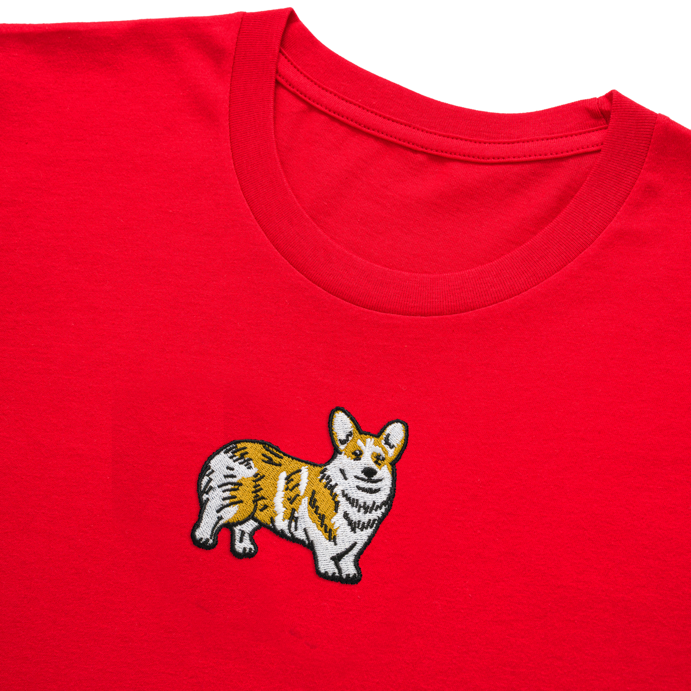 Bobby's Planet Kids Embroidered Corgi T-Shirt from Paws Dog Cat Animals Collection in Red Color#color_red