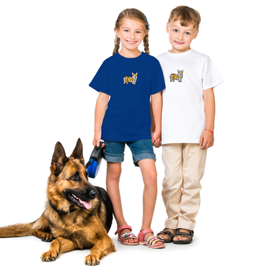 Bobby's Planet Kids Embroidered Corgi T-Shirt from Paws Dog Cat Animals Collection in True Royal Color#color_true-royal