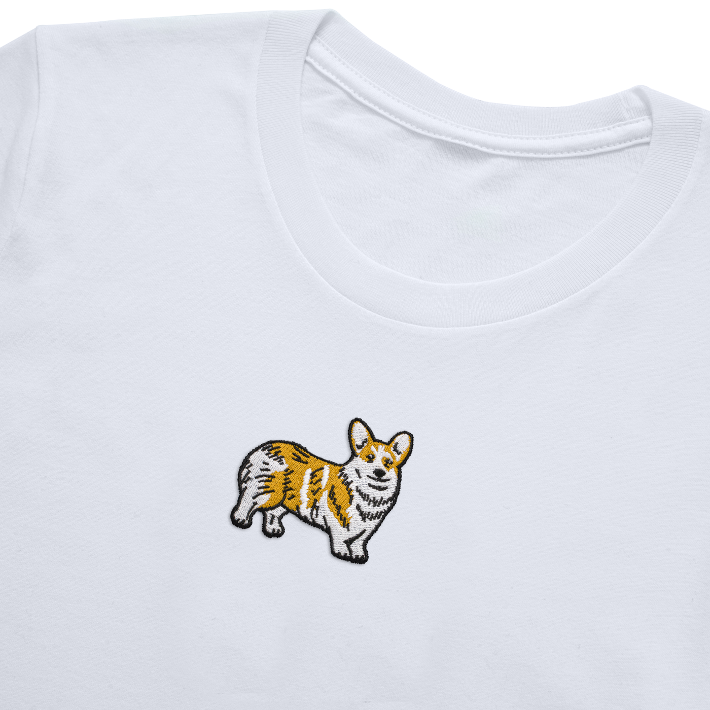 Bobby's Planet Men's Embroidered Corgi T-Shirt from Paws Dog Cat Animals Collection in White Color#color_white