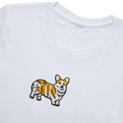 Bobby's Planet Kids Embroidered Corgi T-Shirt from Paws Dog Cat Animals Collection in White Color#color_white