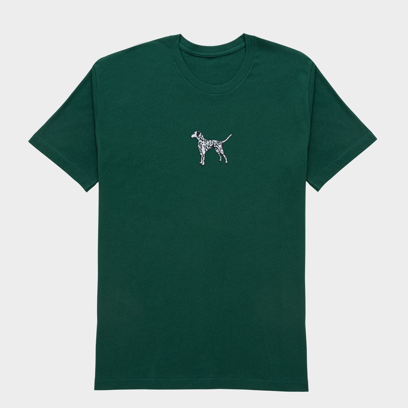 Bobby's Planet Men's Embroidered Dalmatian T-Shirt from Paws Dog Cat Animals Collection in Forest Color#color_forest