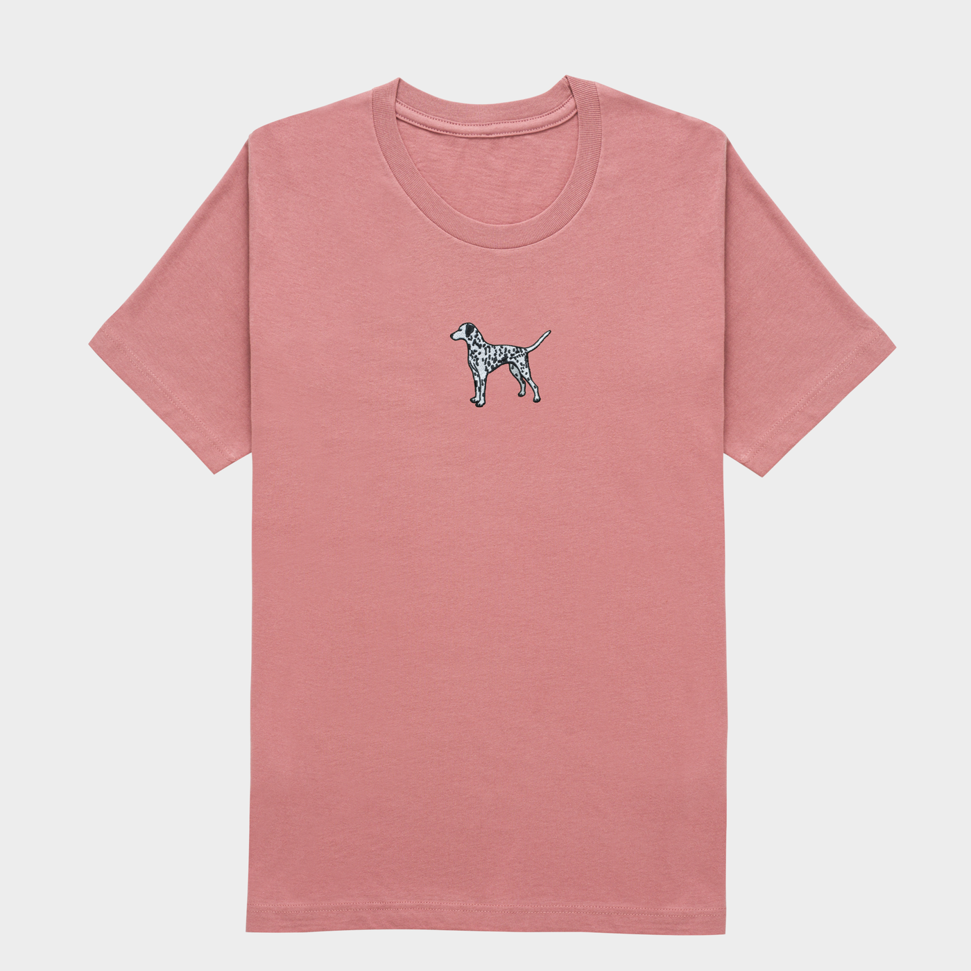 Bobby's Planet Women's Embroidered Dalmatian T-Shirt from Paws Dog Cat Animals Collection in Mauve Color#color_mauve