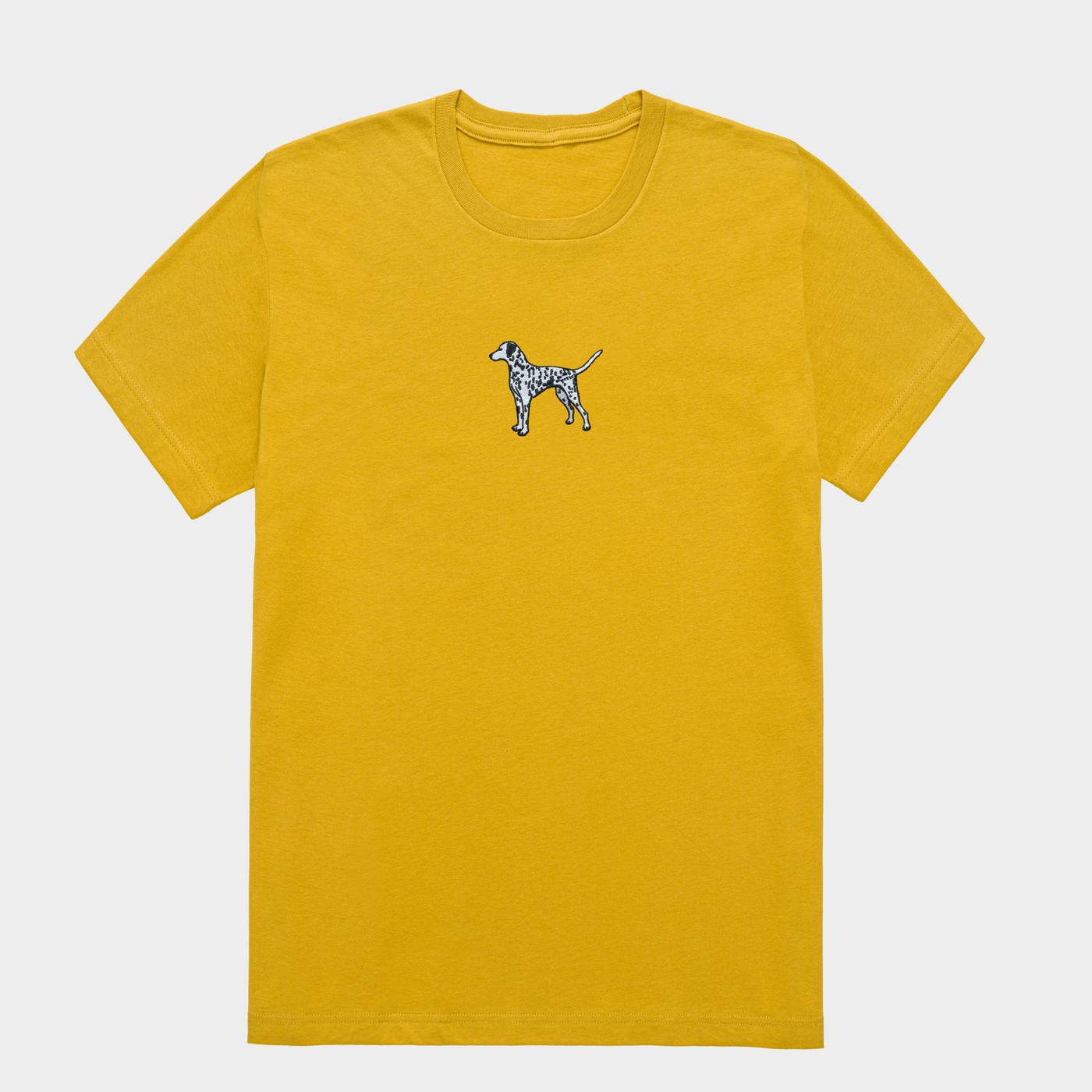 Bobby's Planet Men's Embroidered Dalmatian T-Shirt from Paws Dog Cat Animals Collection in Mustard Color#color_mustard