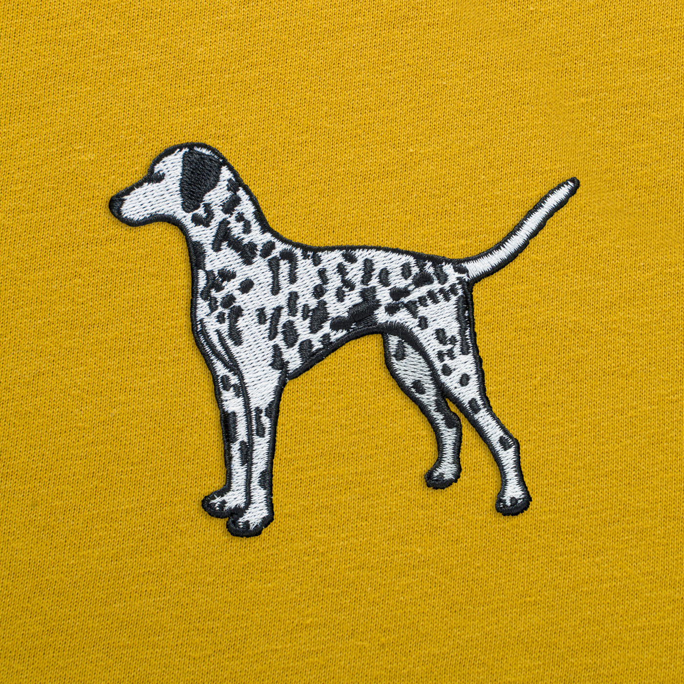 Bobby's Planet Men's Embroidered Dalmatian T-Shirt from Paws Dog Cat Animals Collection in Mustard Color#color_mustard