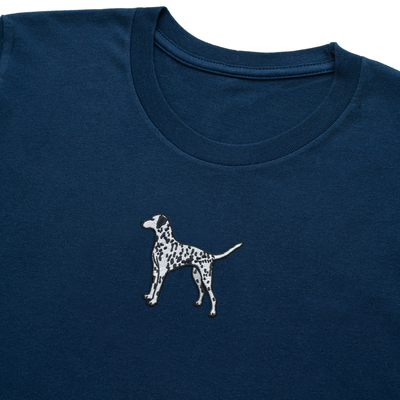Bobby's Planet Women's Embroidered Dalmatian T-Shirt from Paws Dog Cat Animals Collection in Navy Color#color_navy