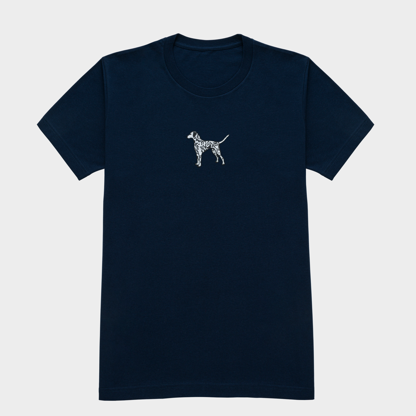 Bobby's Planet Women's Embroidered Dalmatian T-Shirt from Paws Dog Cat Animals Collection in Navy Color#color_navy