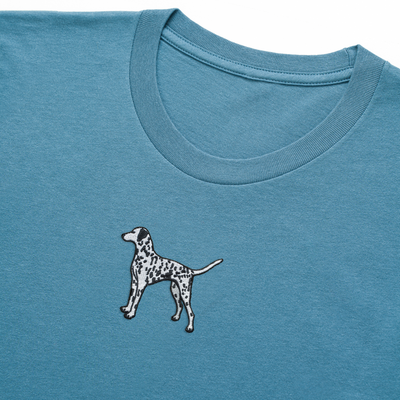 Bobby's Planet Men's Embroidered Dalmatian T-Shirt from Paws Dog Cat Animals Collection in Steel Blue Color#color_steel-blue