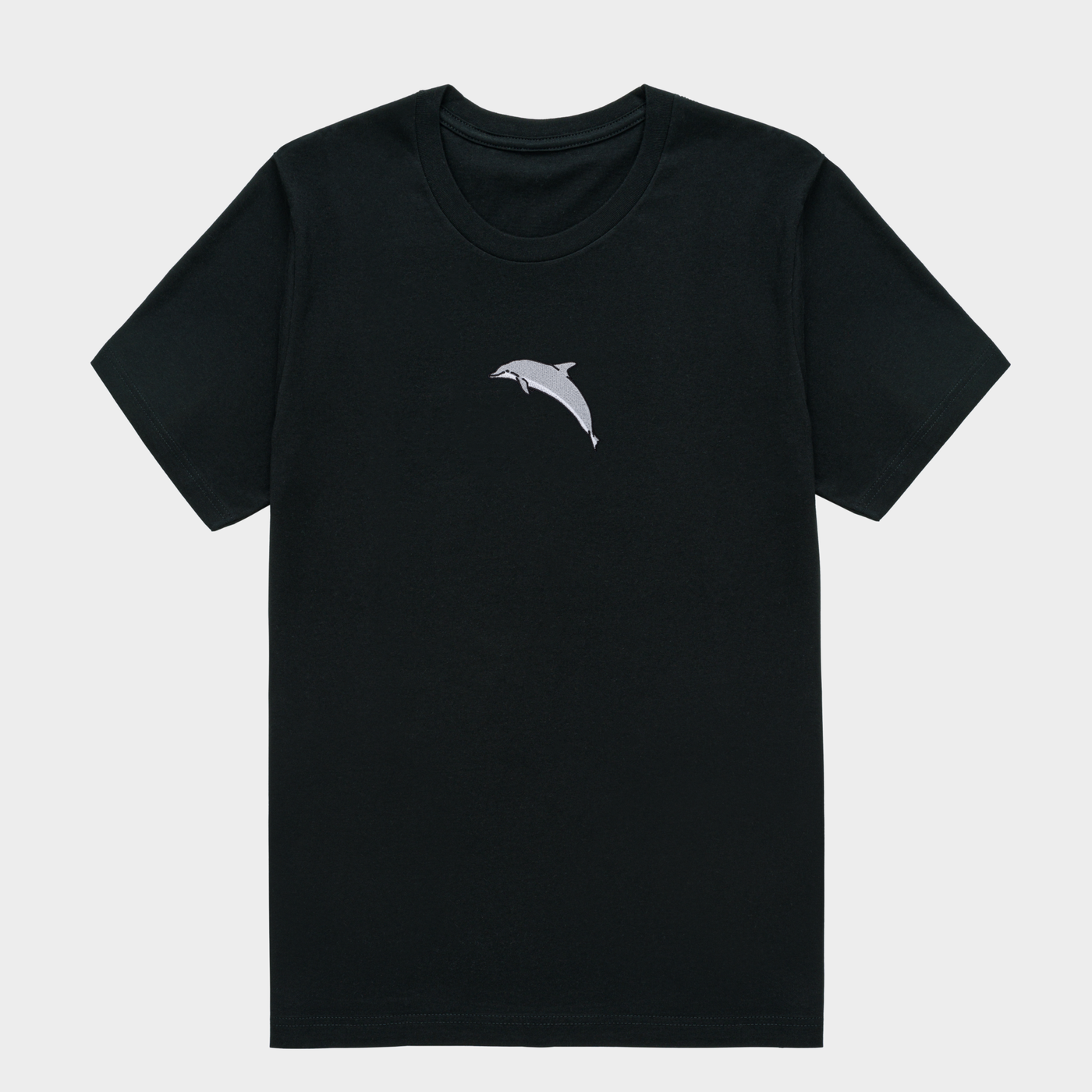 Bobby's Planet Men's Embroidered Dolphin T-Shirt from Seven Seas Fish Animals Collection in Black Color#color_black