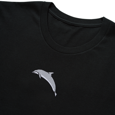 Bobby's Planet Men's Embroidered Dolphin T-Shirt from Seven Seas Fish Animals Collection in Black Color#color_black