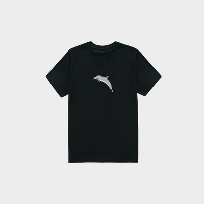 Bobby's Planet Kids Embroidered Dolphin T-Shirt from Seven Seas Fish Animals Collection in Black Color#color_black
