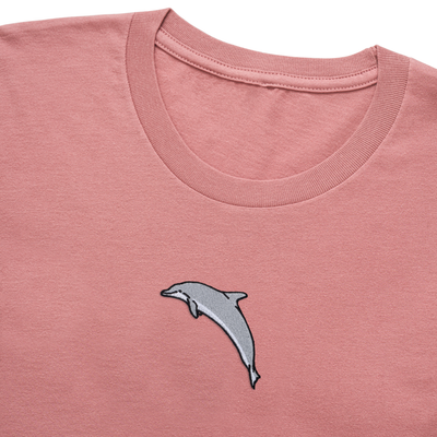 Bobby's Planet Women's Embroidered Dolphin T-Shirt from Seven Seas Fish Animals Collection in Mauve Color#color_mauve