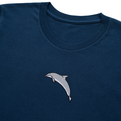 Bobby's Planet Women's Embroidered Dolphin T-Shirt from Seven Seas Fish Animals Collection in Navy Color#color_navy