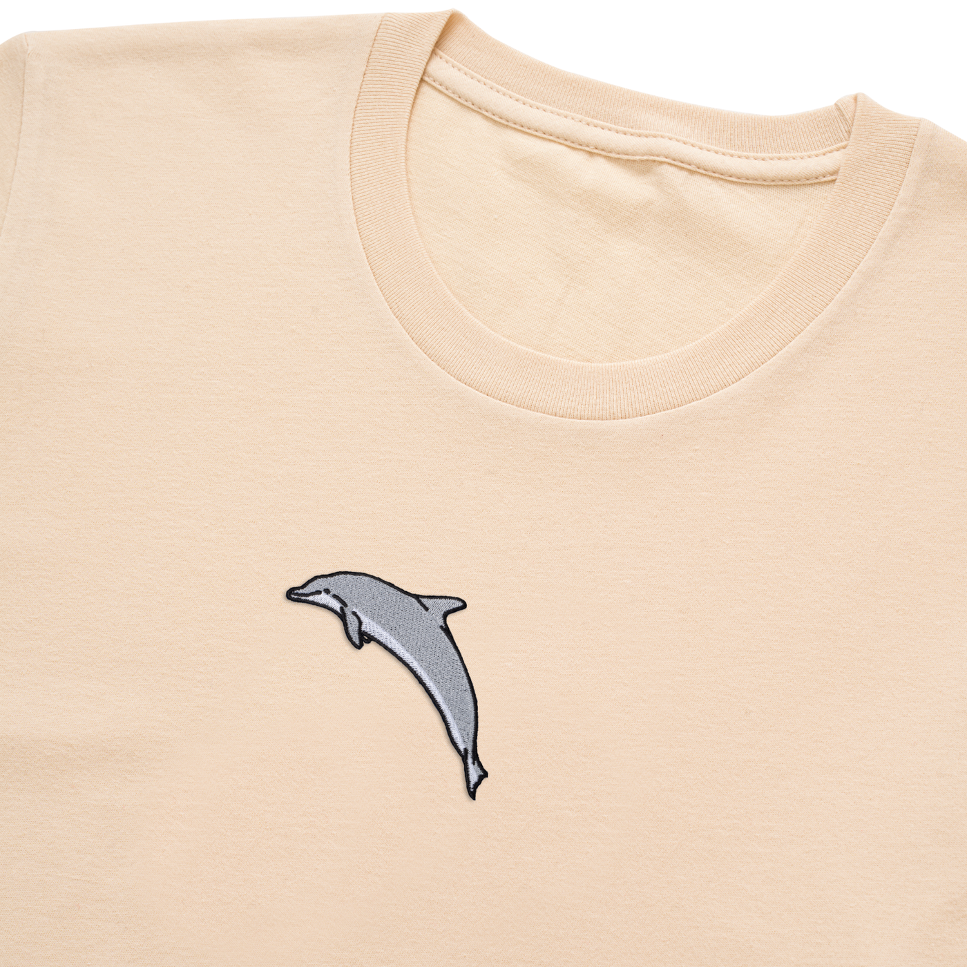 Bobby's Planet Women's Embroidered Dolphin T-Shirt from Seven Seas Fish Animals Collection in Soft Cream Color#color_soft-cream