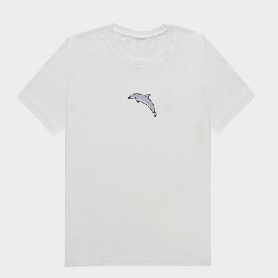 Bobby's Planet Men's Embroidered Dolphin T-Shirt from Seven Seas Fish Animals Collection in White Color#color_white