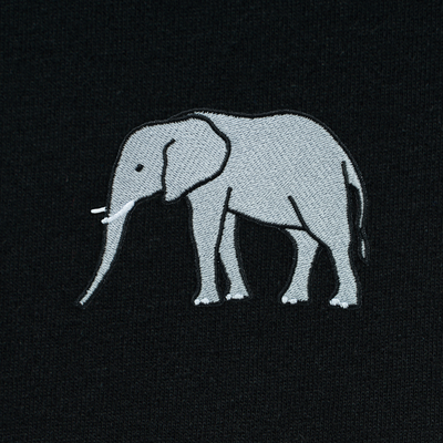 Bobby's Planet Men's Embroidered Elephant T-Shirt from African Animals Collection in Black Color#color_black
