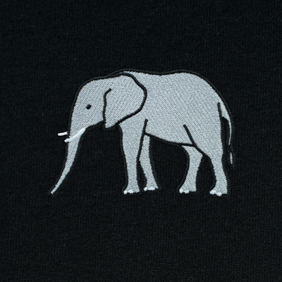Bobby's Planet Kids Embroidered Elephant T-Shirt from African Animals Collection in Black Color#color_black