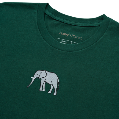 Bobby's Planet Men's Embroidered Elephant T-Shirt from African Animals Collection in Forest Color#color_forest