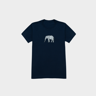 Bobby's Planet Kids Embroidered Elephant T-Shirt from African Animals Collection in Navy Color#color_navy