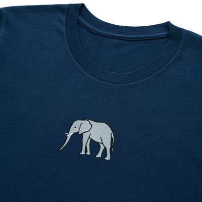 Bobby's Planet Men's Embroidered Elephant T-Shirt from African Animals Collection in Navy Color#color_navy