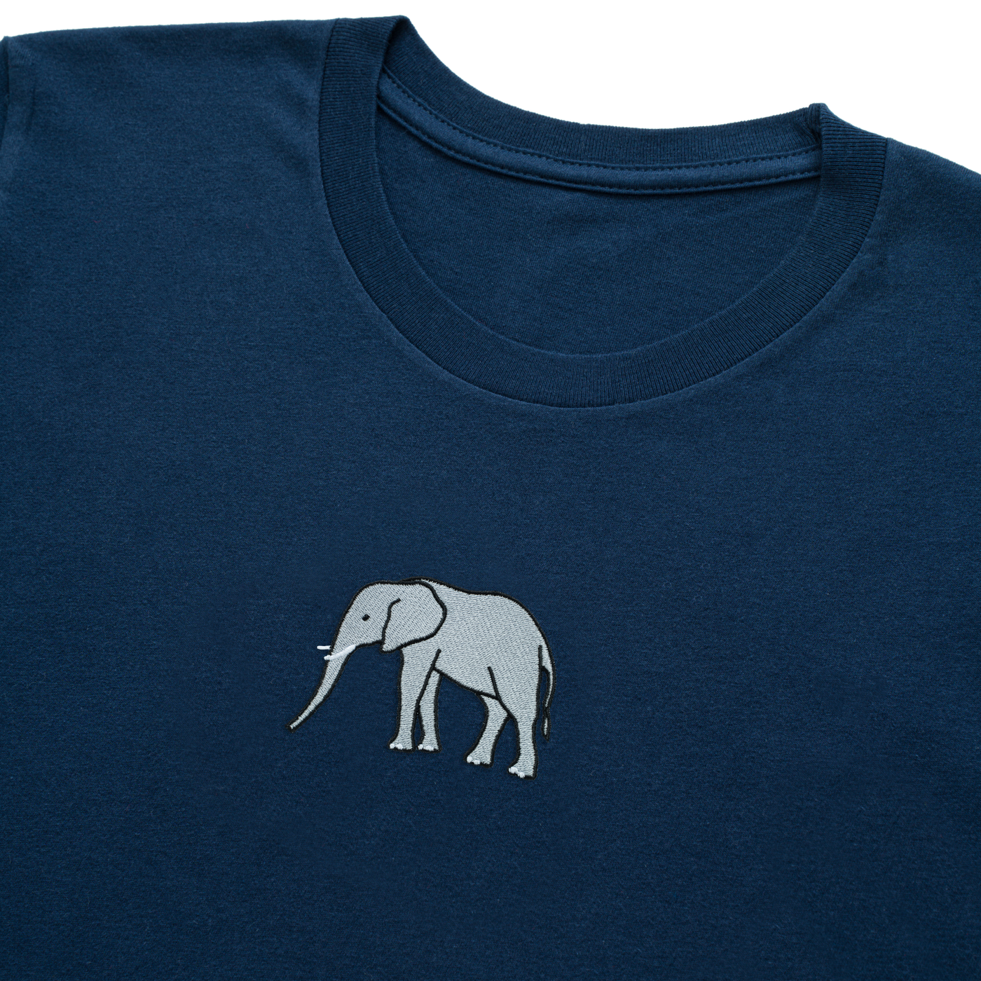 Bobby's Planet Women's Embroidered Elephant T-Shirt from African Animals Collection in Navy Color#color_navy