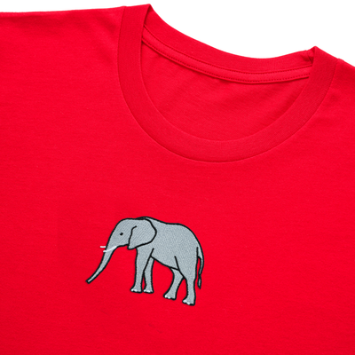 Bobby's Planet Kids Embroidered Elephant T-Shirt from African Animals Collection in Red Color#color_red