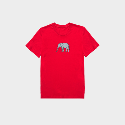 Bobby's Planet Kids Embroidered Elephant T-Shirt from African Animals Collection in Red Color#color_red