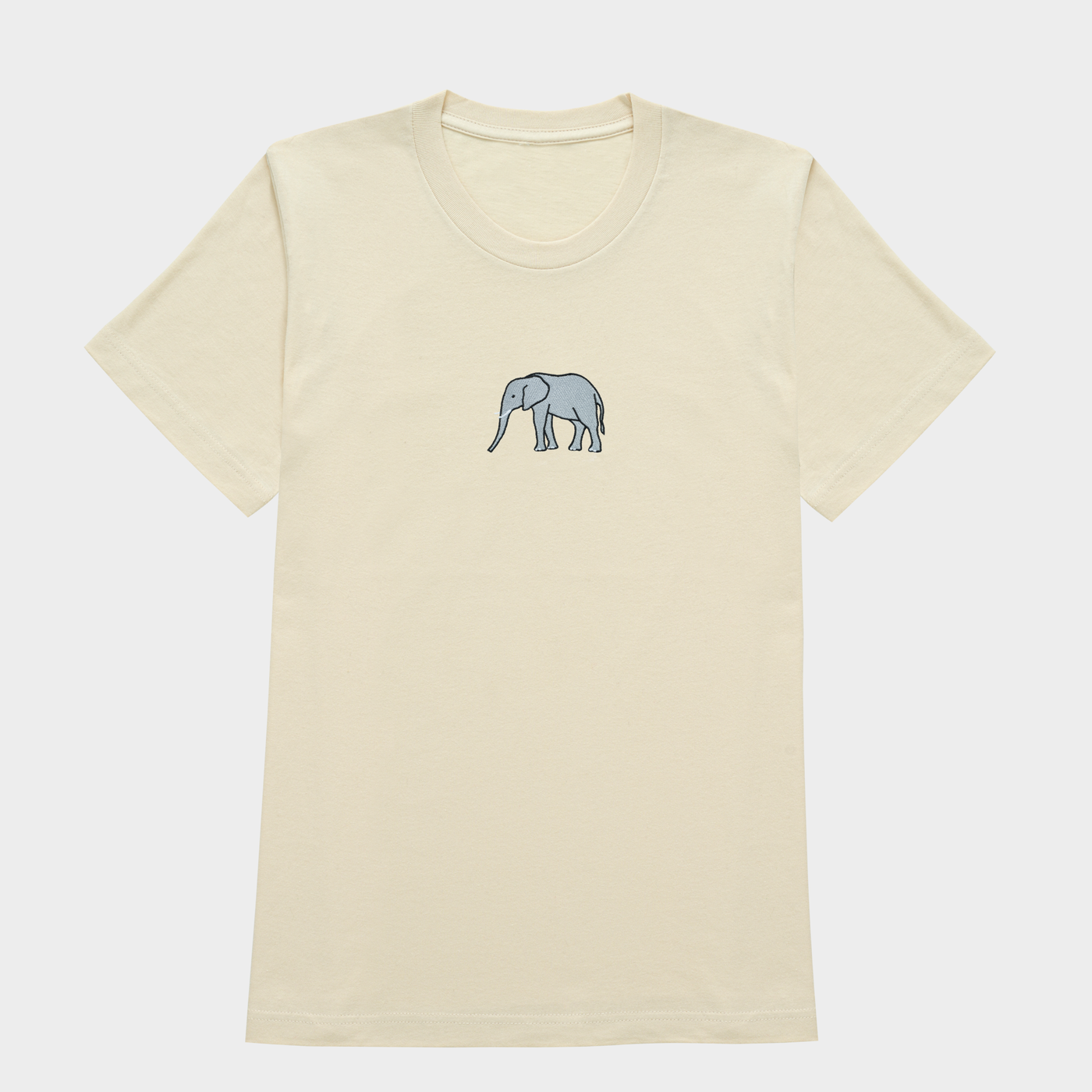 Bobby's Planet Women's Embroidered Elephant T-Shirt from African Animals Collection in Soft Cream Color#color_soft-cream