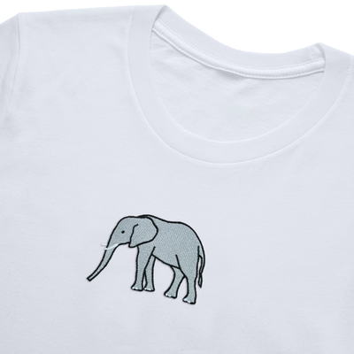 Bobby's Planet Kids Embroidered Elephant T-Shirt from African Animals Collection in White Color#color_white