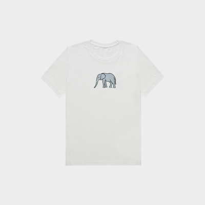 Bobby's Planet Kids Embroidered Elephant T-Shirt from African Animals Collection in White Color#color_white