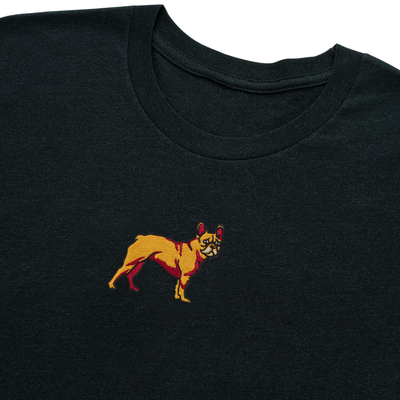 Bobby's Planet Men's Embroidered French Bulldog T-Shirt from Paws Dog Cat Animals Collection in Black Heather Color#color_black-heather
