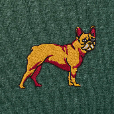 Bobby's Planet Men's Embroidered French Bulldog T-Shirt from Paws Dog Cat Animals Collection in Heather Forest Color#color_heather-forest